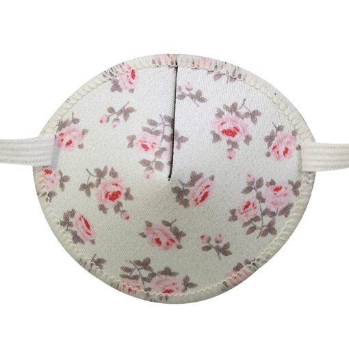 Fabric eye patch for adults - White with small pink roses on. It's called Rosen garden.